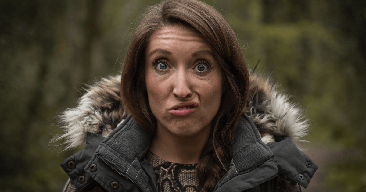 Woman pulling great face